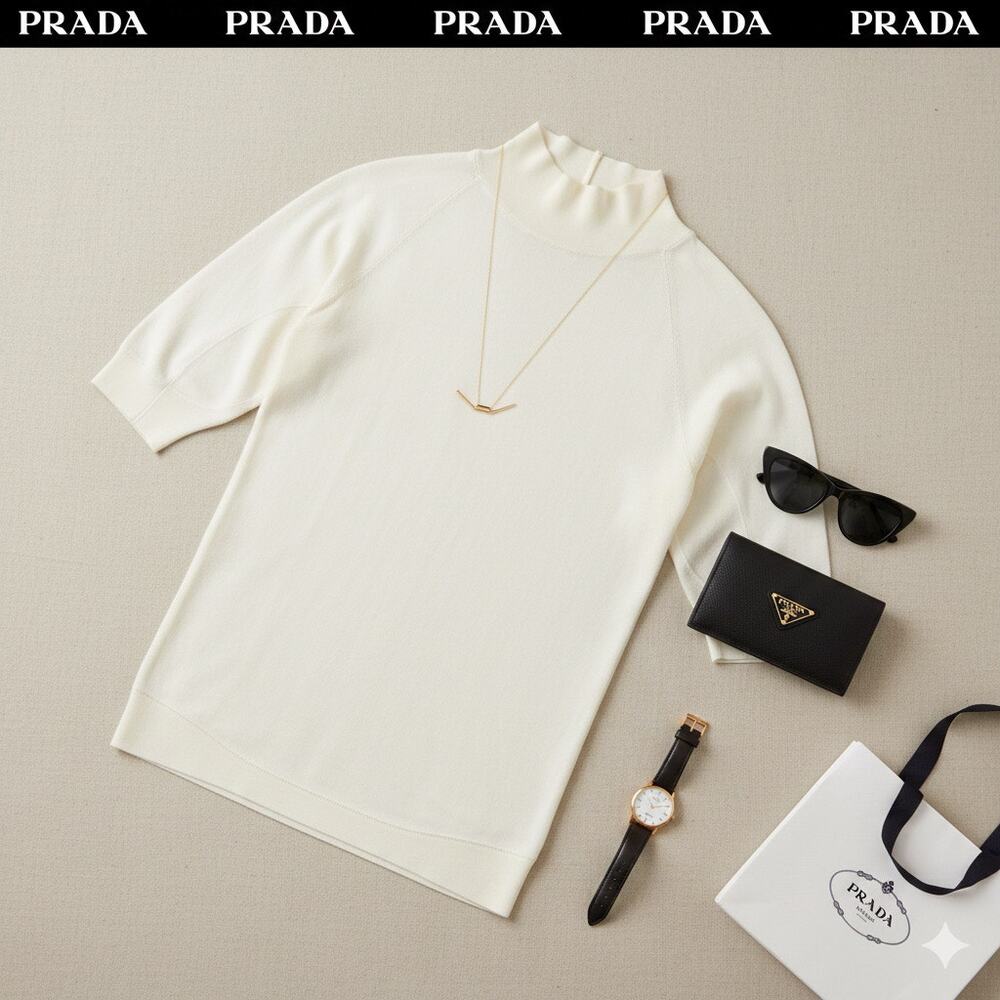 Authentic NWT Prada Ivory Mock Turtleneck Sz. 42